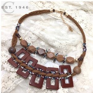 Est 1946 Potting Soil Brown Boho Wood Bead Choker Statement Necklace #C2